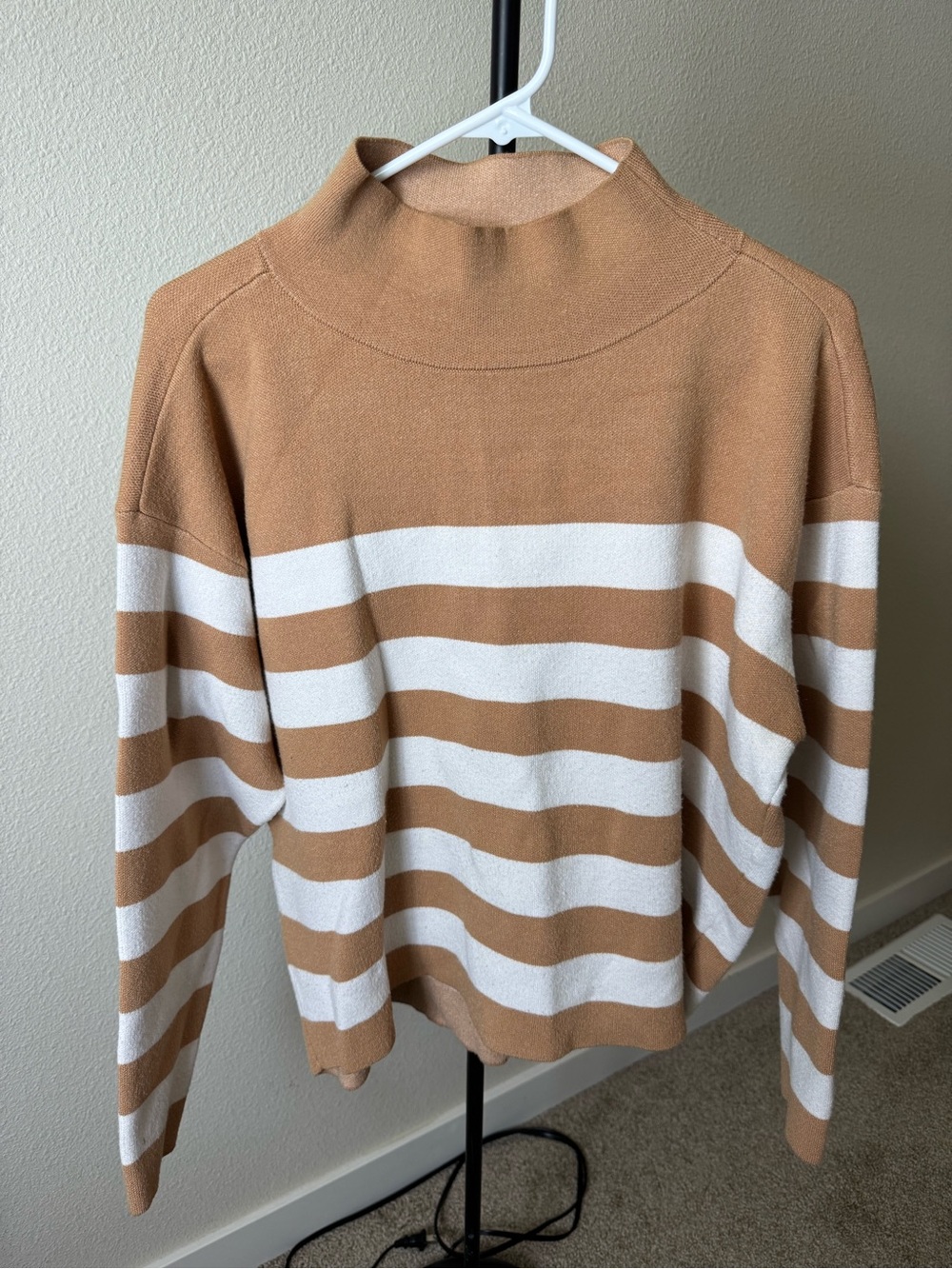 Anthropologie Maeve The Carys Mock Neck Sweater in Neutral Motif Stripe